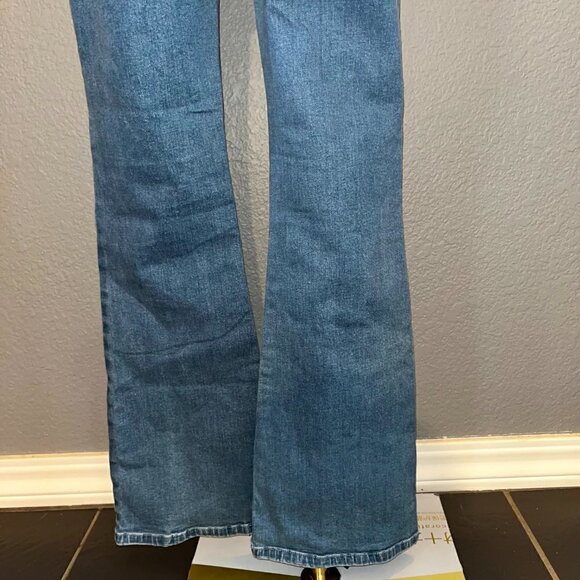 MO&Co. Blue Denim Overall Jumpsuit Front Button Bib Zip Fly Bell Bottom NWOT XS - Picture 9 of 12